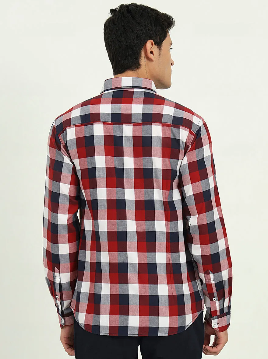 Red & White Checked Slim Fit Casual Shirt | Greenfibre