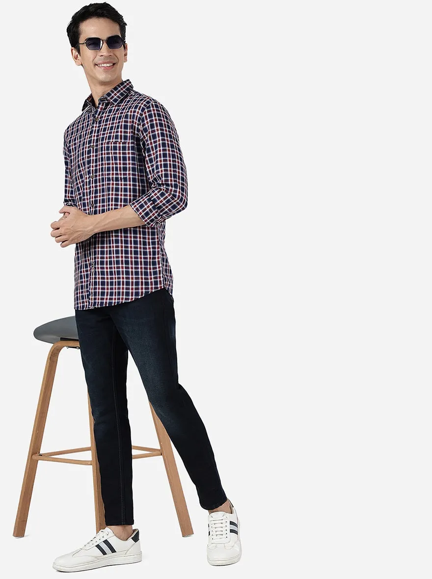 Red Checked Slim Fit Casual Shirt | JadeBlue