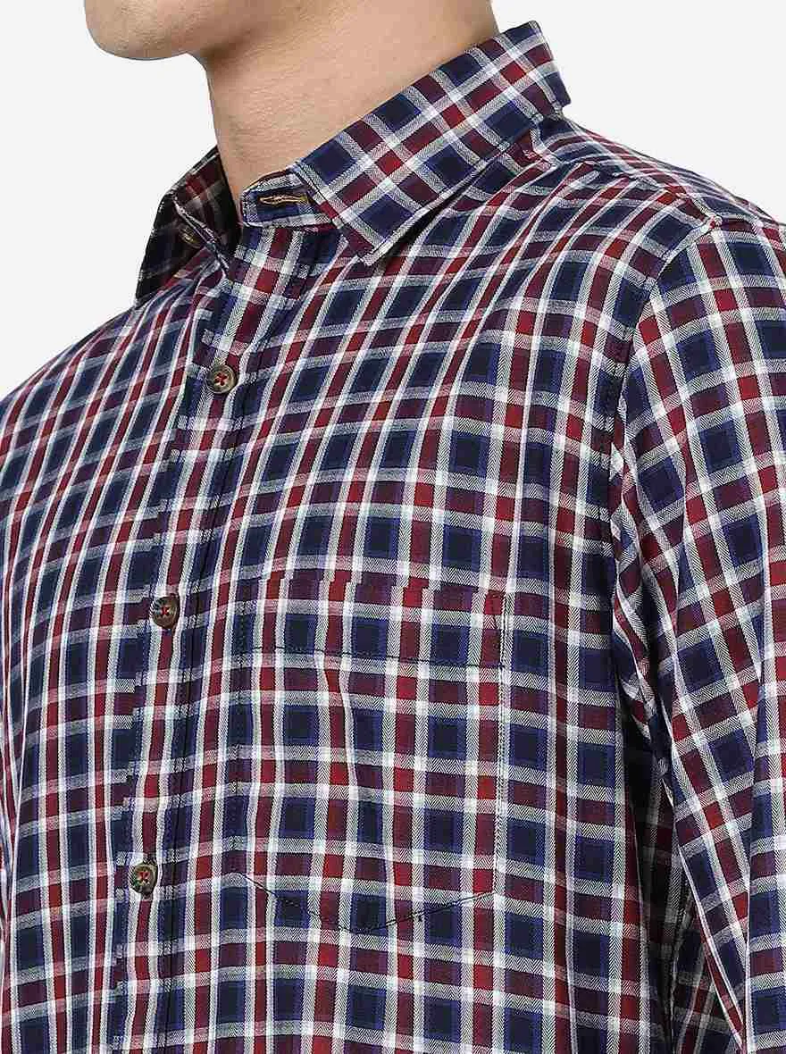 Red Checked Slim Fit Casual Shirt | JadeBlue