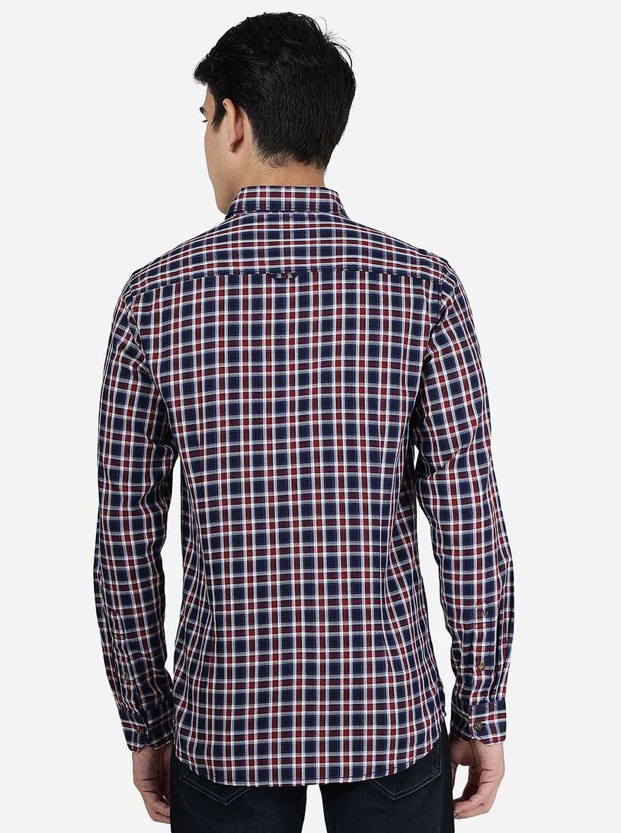 Red Checked Slim Fit Casual Shirt | JadeBlue