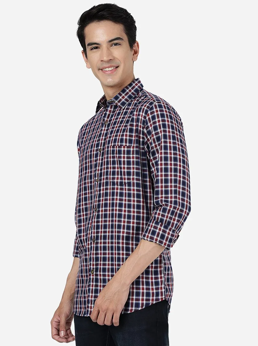 Red Checked Slim Fit Casual Shirt | JadeBlue