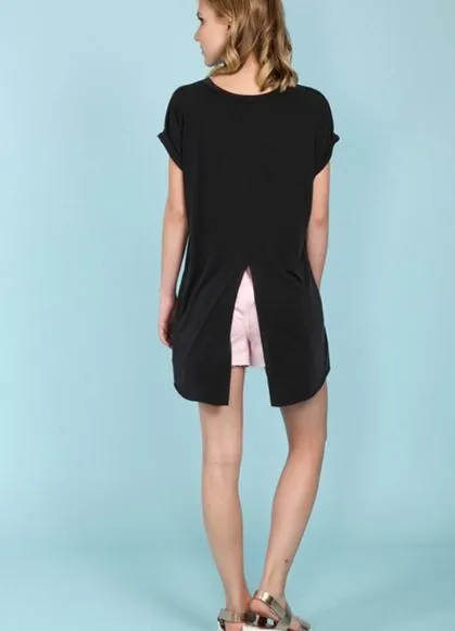 RIANNA BACK SLIT TOP BLACK