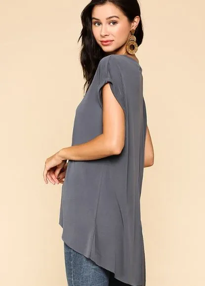 RIANNA BACK SLIT TOP GREY