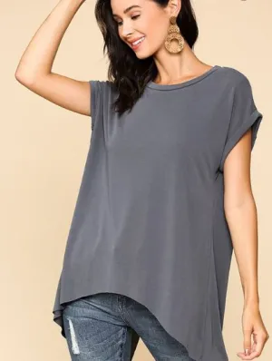 RIANNA BACK SLIT TOP GREY