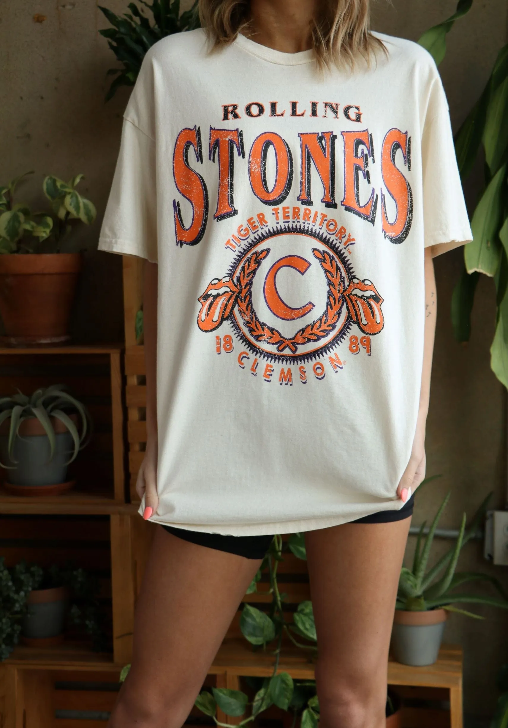 Rolling Stones Clemson Tigers College Seal Off White Thrifted Tee