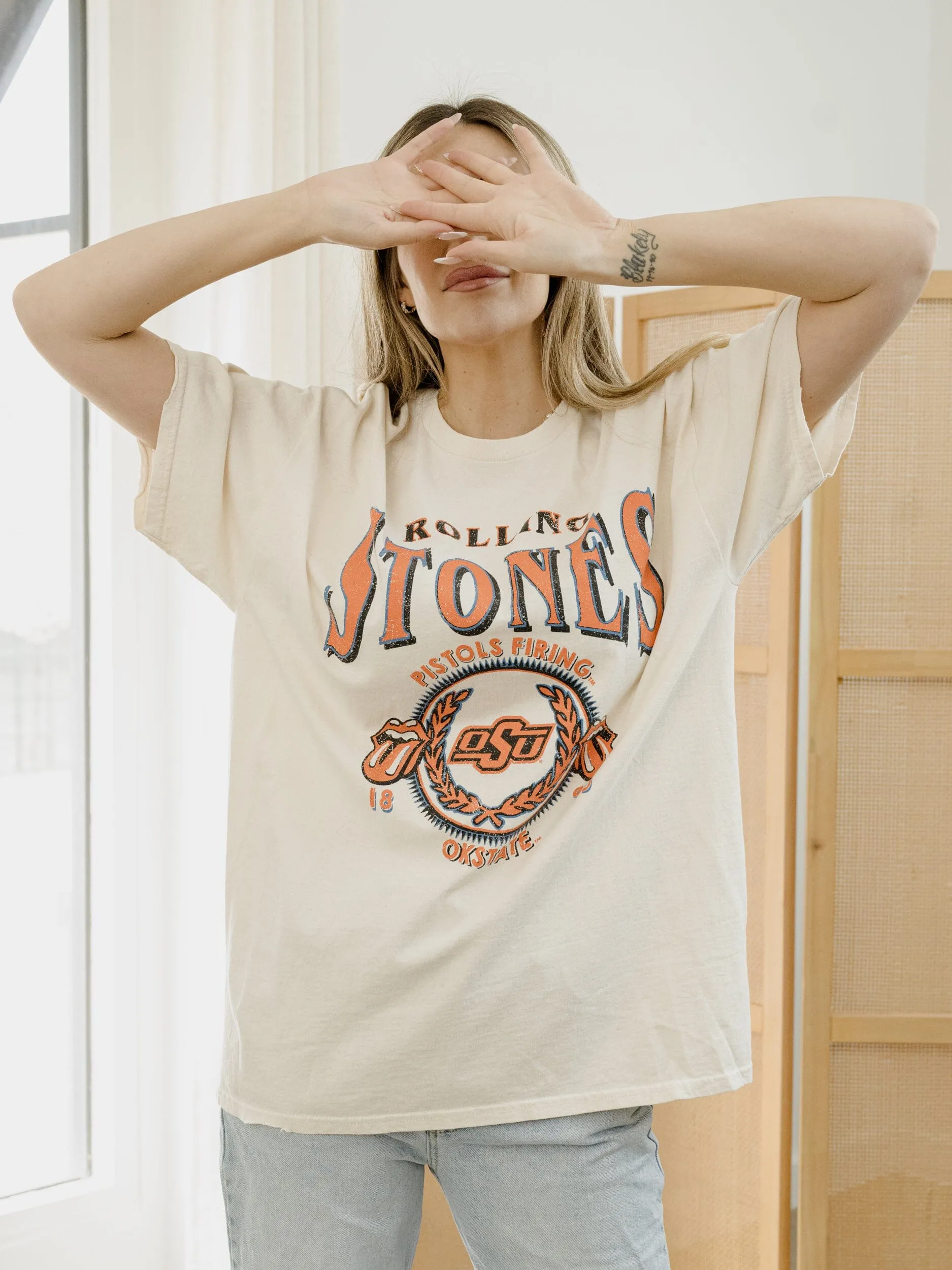 Rolling Stones OSU College Seal Off White Thrifted Tee