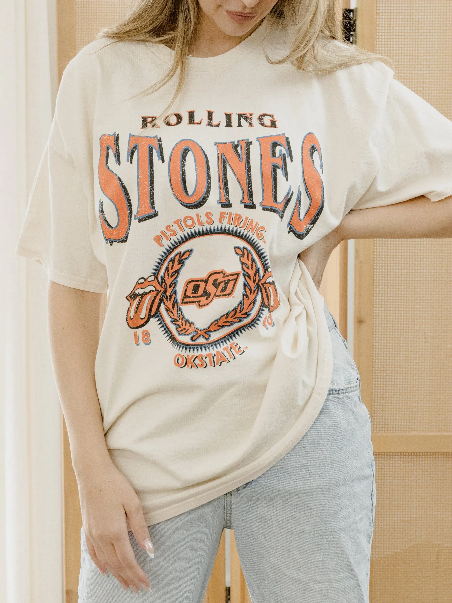 Rolling Stones OSU College Seal Off White Thrifted Tee