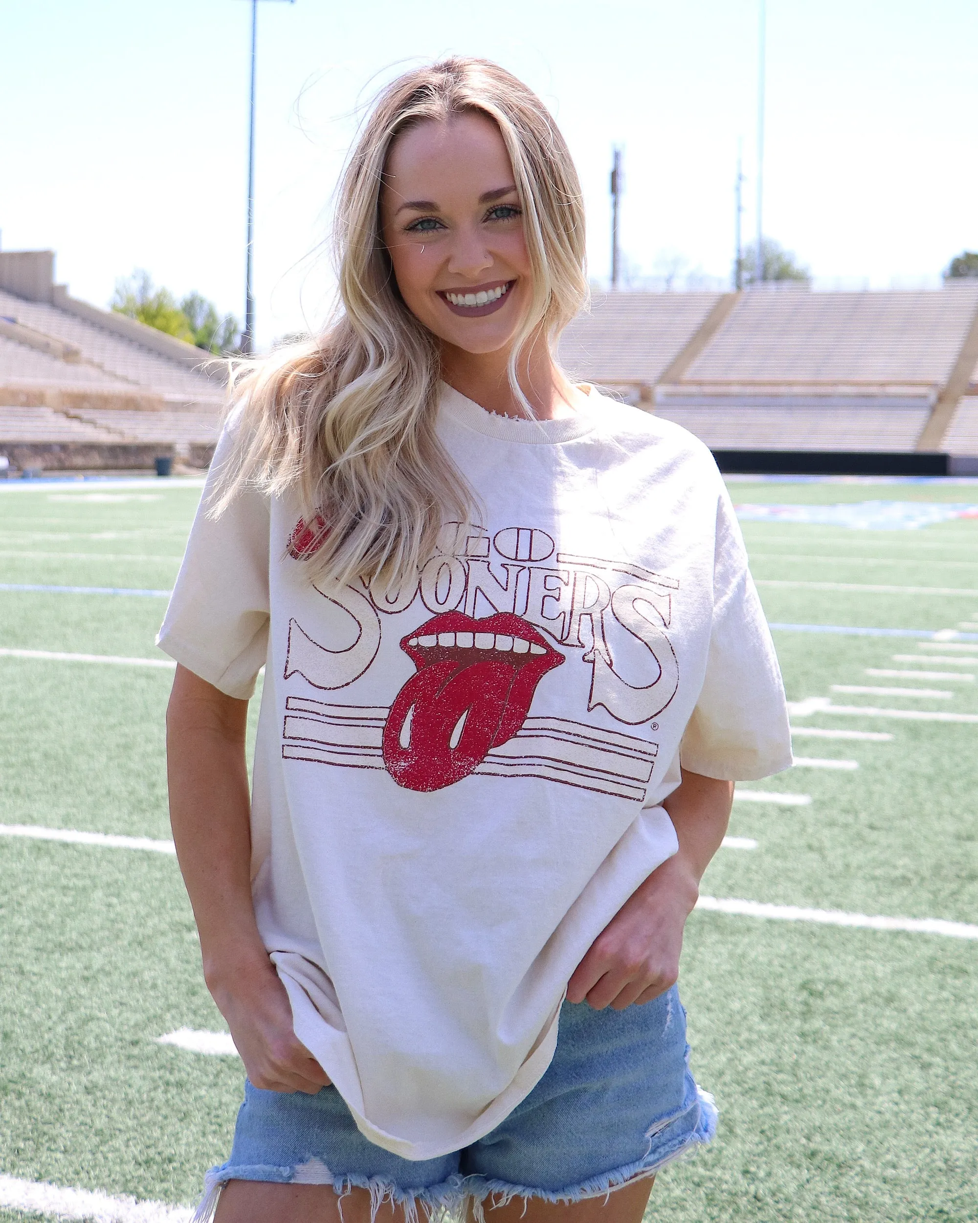 Rolling Stones OU Sooners Stoned Off White Thrifted Tee