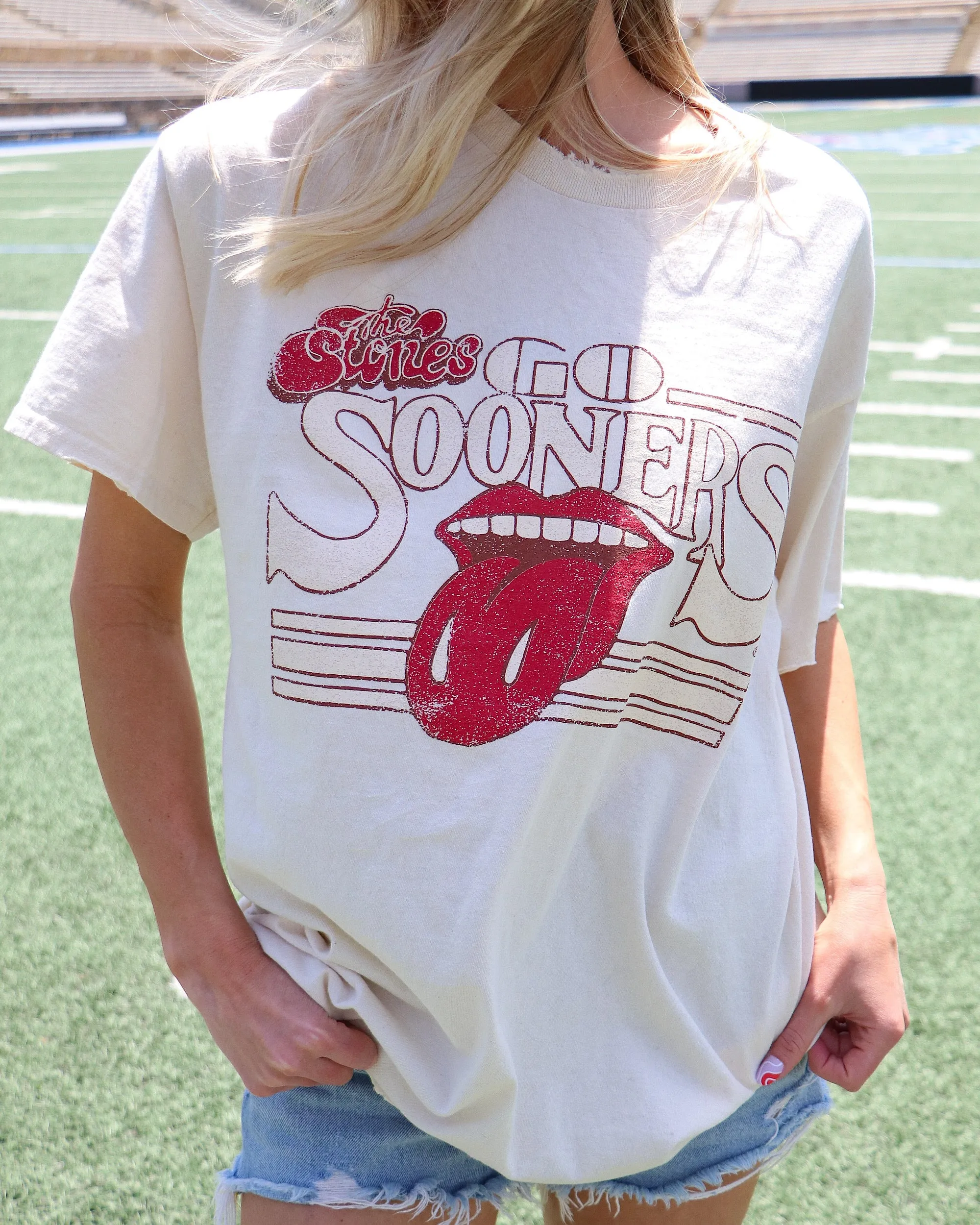 Rolling Stones OU Sooners Stoned Off White Thrifted Tee