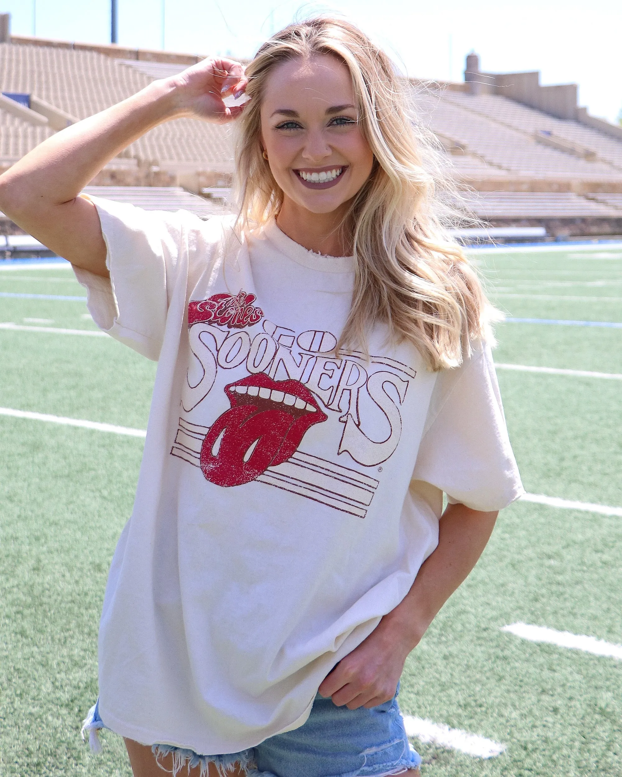 Rolling Stones OU Sooners Stoned Off White Thrifted Tee