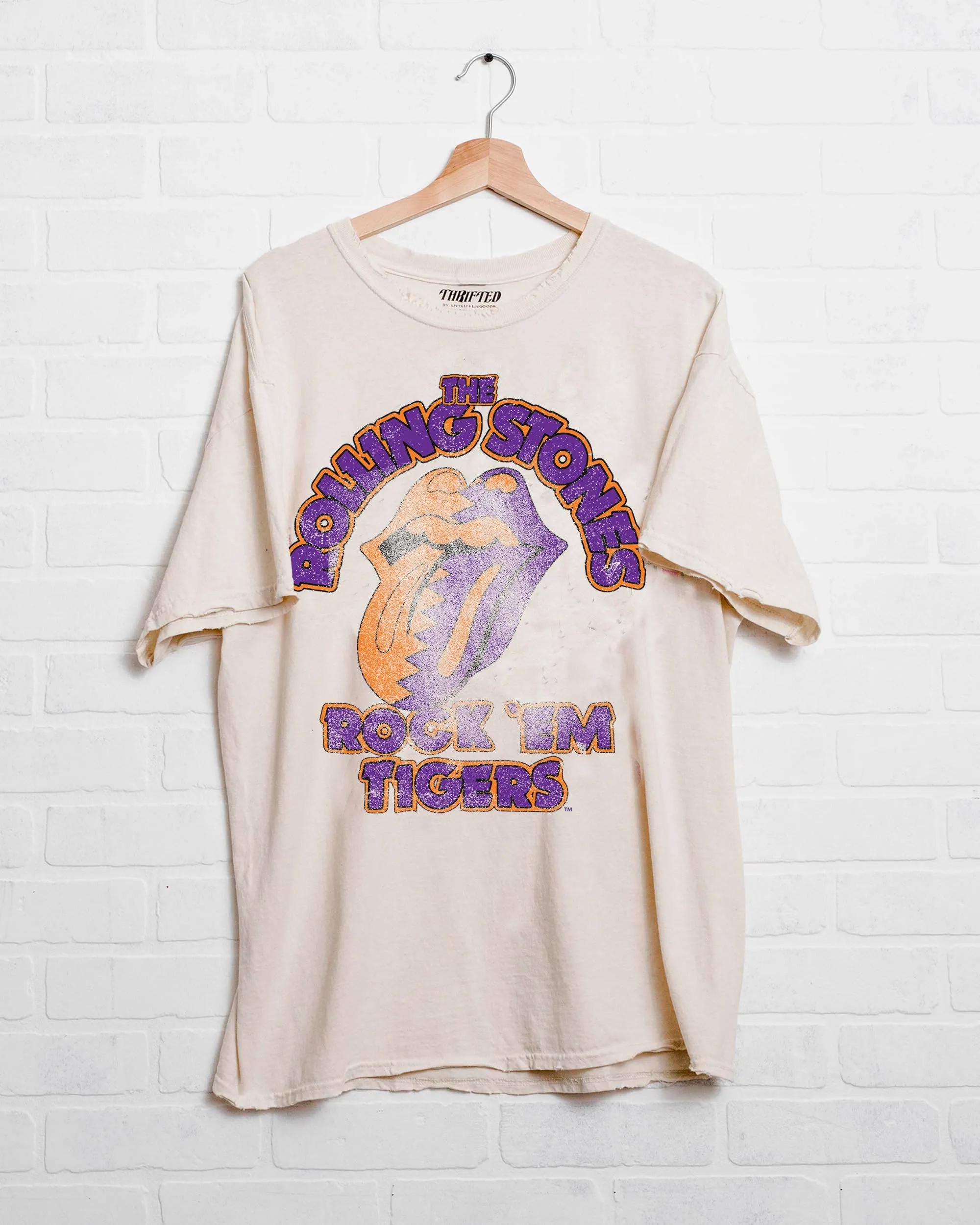 Rolling Stones Rock 'Em Clemson Tigers Off White Thrifted Tee