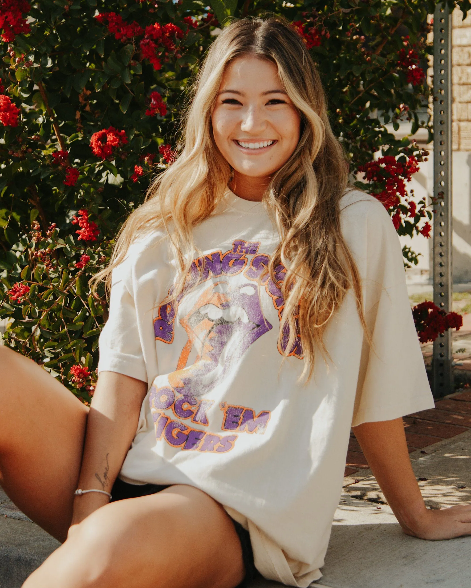 Rolling Stones Rock 'Em Clemson Tigers Off White Thrifted Tee