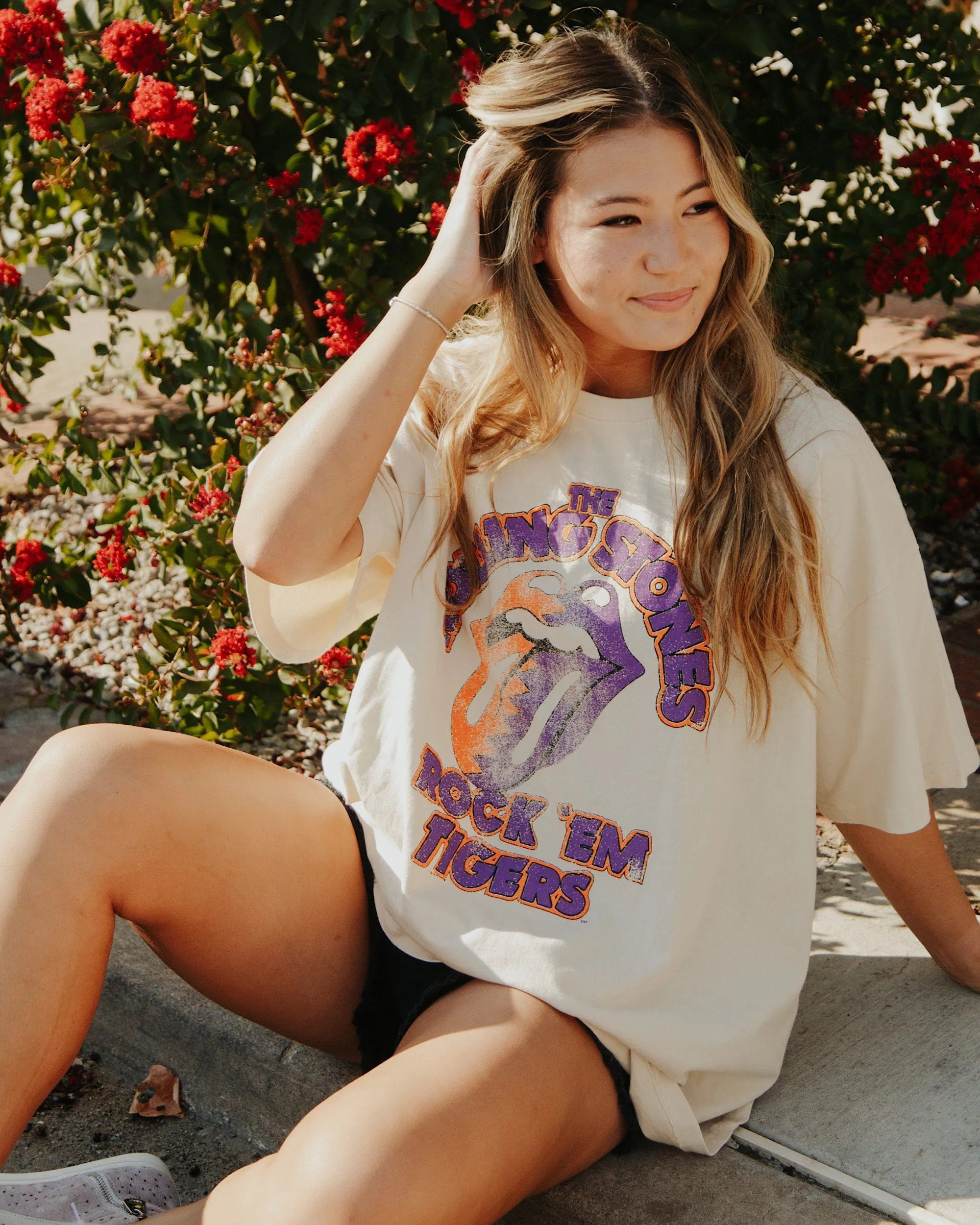 Rolling Stones Rock 'Em Clemson Tigers Off White Thrifted Tee