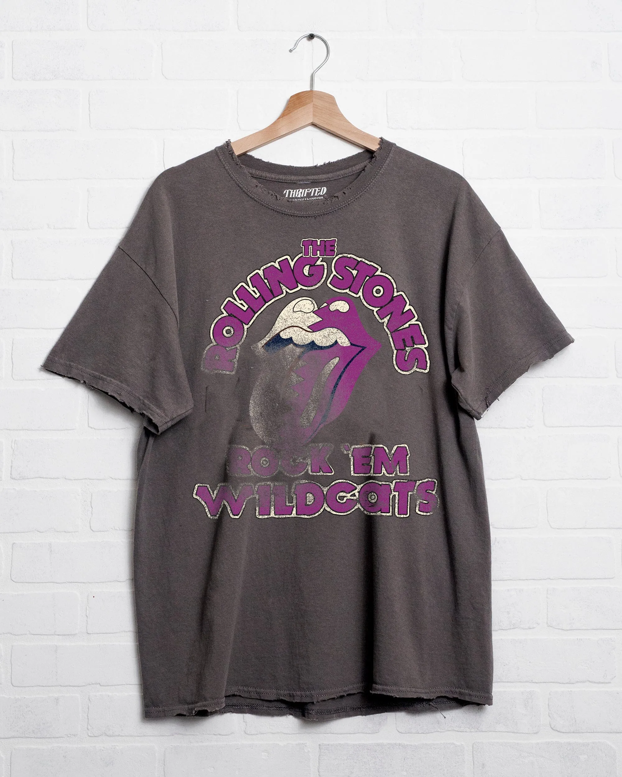 Rolling Stones Rock 'Em KSU Wildcats Charcoal Thrifted Tee