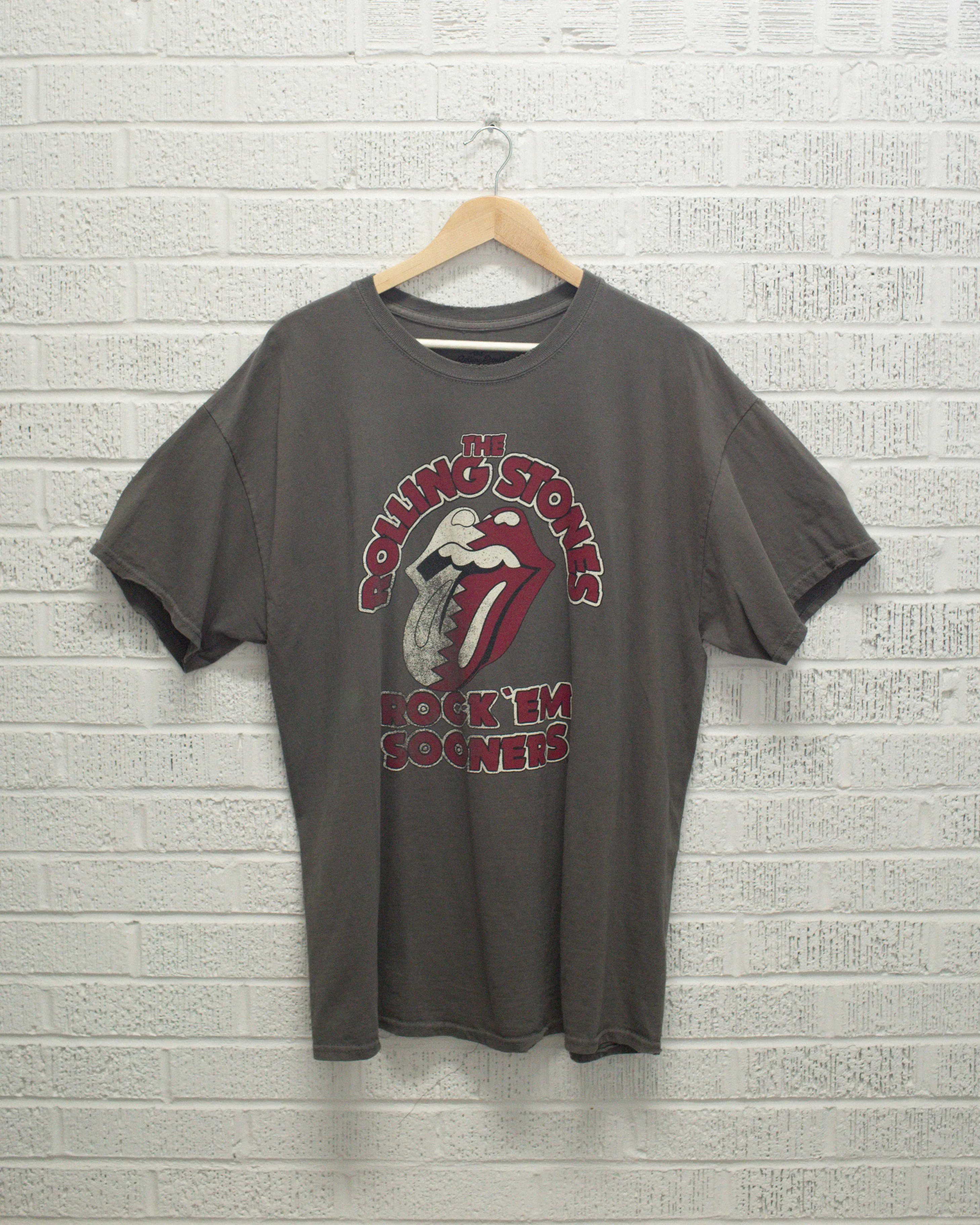 Rolling Stones Rock 'Em Sooners Charcoal Thrifted Tee