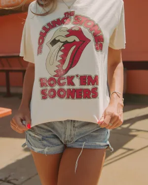 Rolling Stones Rock 'Em Sooners Off White Thrifted Tee