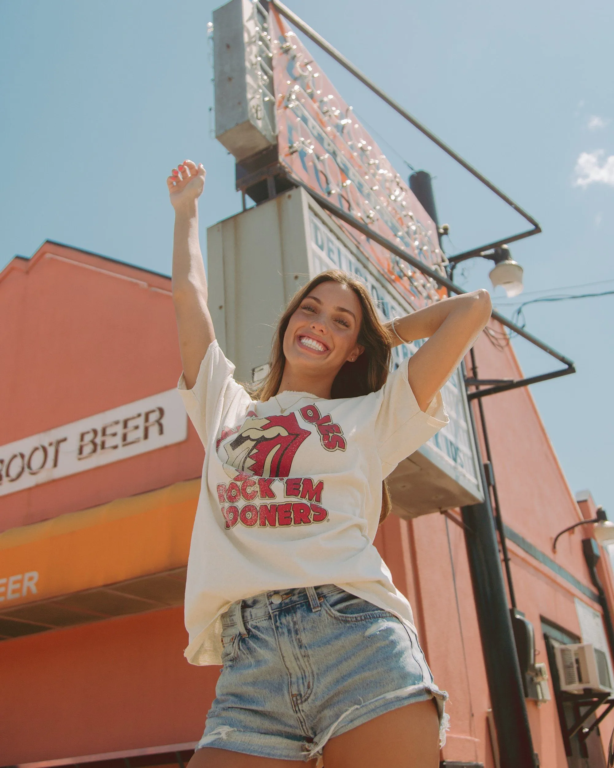 Rolling Stones Rock 'Em Sooners Off White Thrifted Tee