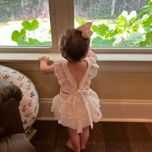 Ruffles Sleeve Baby White  Lace Romper