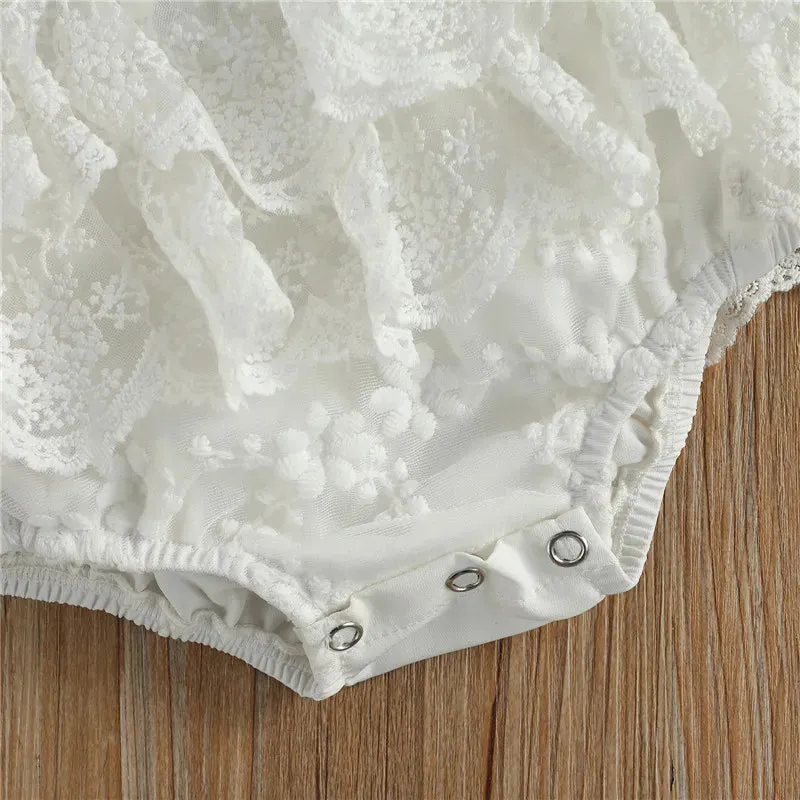 Ruffles Sleeve Baby White  Lace Romper