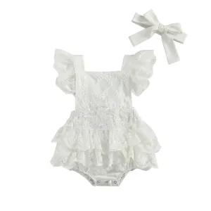 Ruffles Sleeve Baby White  Lace Romper