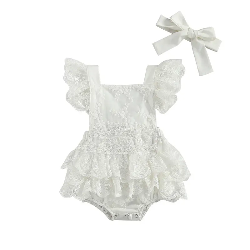 Ruffles Sleeve Baby White  Lace Romper