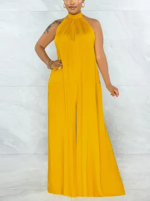 Satin Backless Halter Jumpsuit