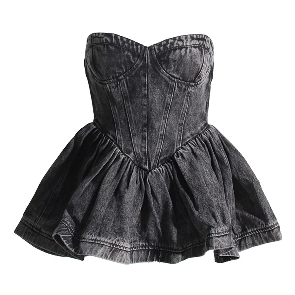 Sexy Denim Vests For Women Starpless Sleeveless Patchwork Ruffles Summer Temperament Tank Tops Female Fashion