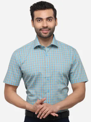 Sky Blue Checked Regular Fit Formal Shirt | JadeBlue