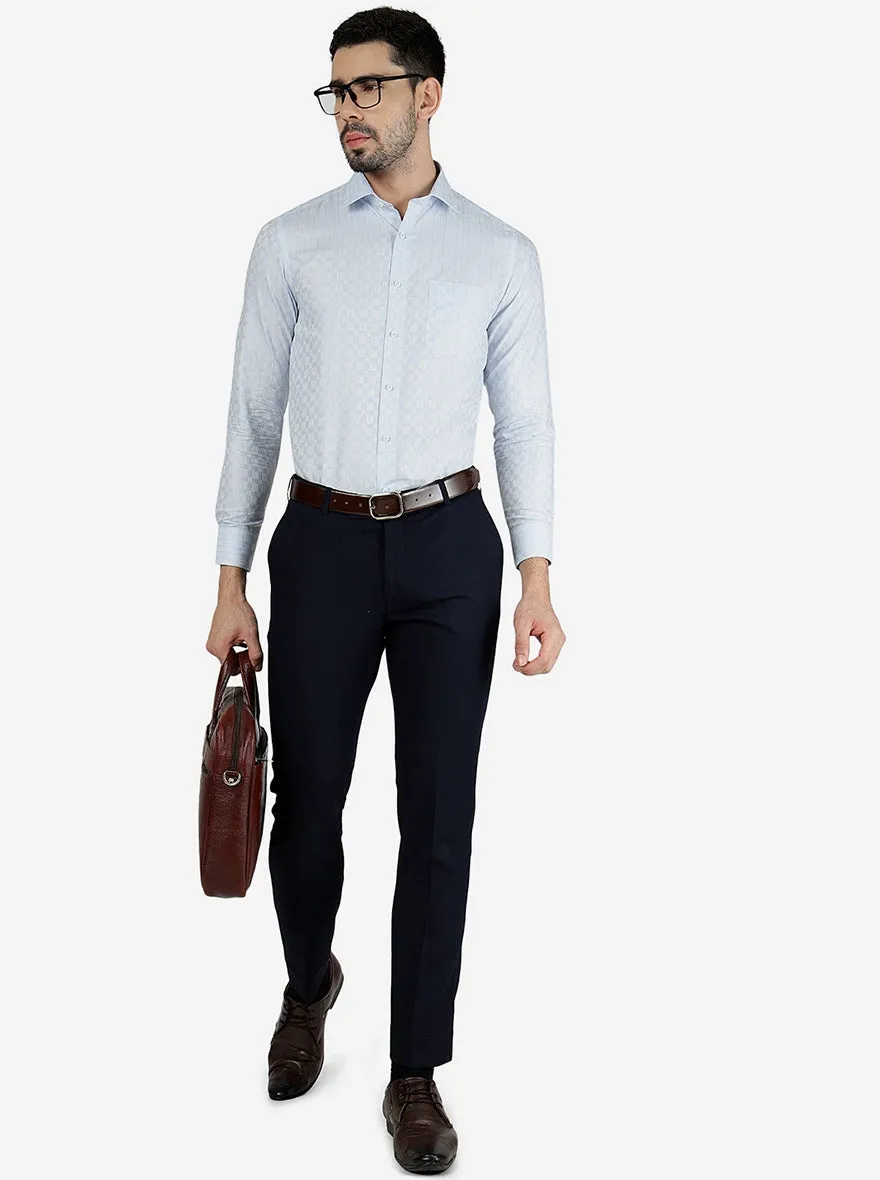 Sky Blue Checked Slim Fit Formal Shirt | Greenfibre