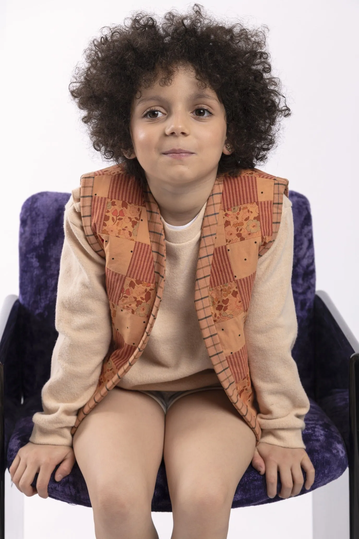 Sleeveless Kids Vest - Apricot Patchwork
