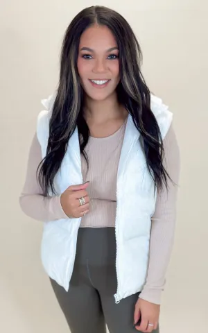 Sleeveless Solid Woven Puffer Vest** - Final Sale