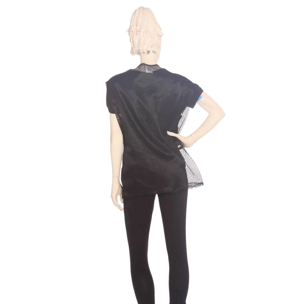 Sleeveless Vest with Rhinestone Zipper Silkara Iridescent Fabric in Black with Solid Back