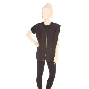Sleeveless Vest with Rhinestone Zipper Silkara Iridescent Fabric in Black with Solid Back