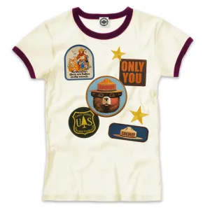 Smokey Bear Patches Women's Ringer Tee
