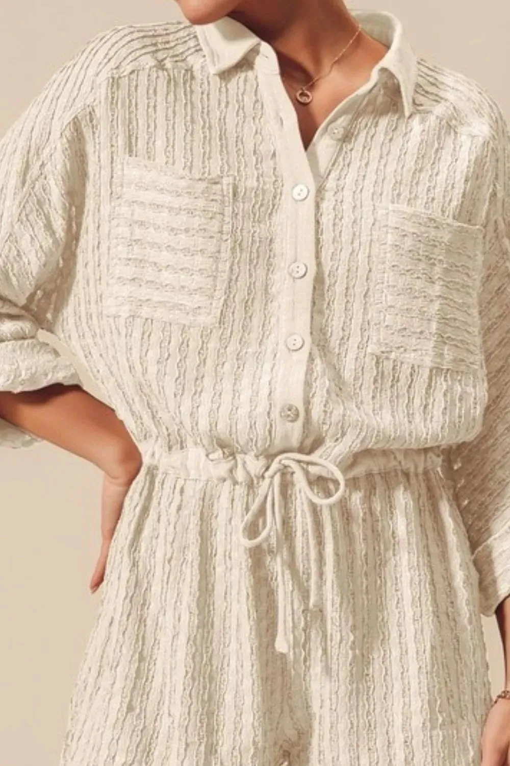 SO ME Textured Knit Button Front Romper