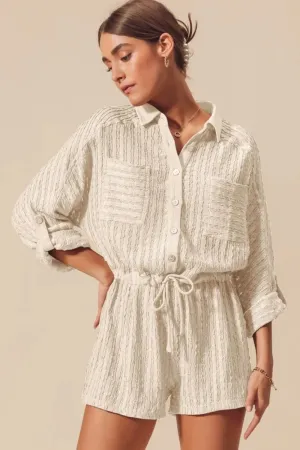 SO ME Textured Knit Button Front Romper