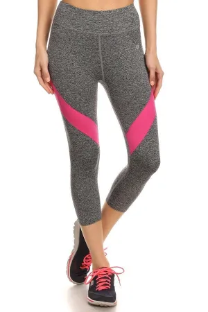 Solid Color Banded Mesh Cropped Leggings