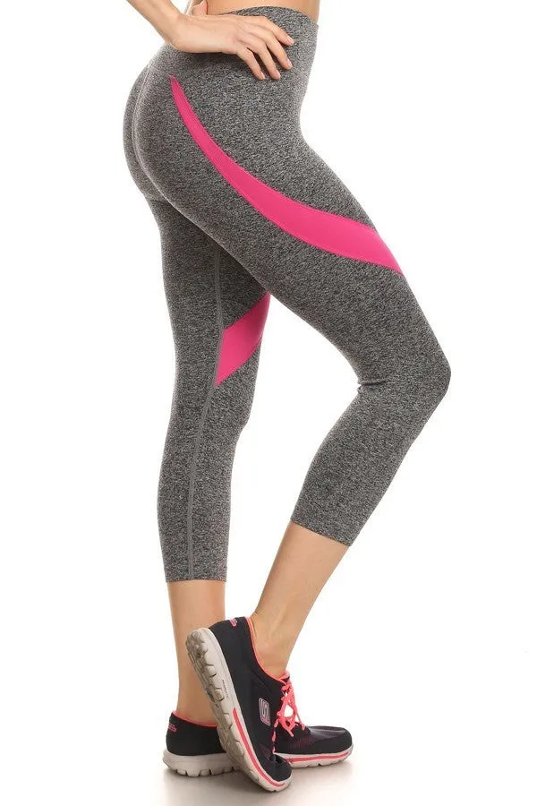 Solid Color Banded Mesh Cropped Leggings