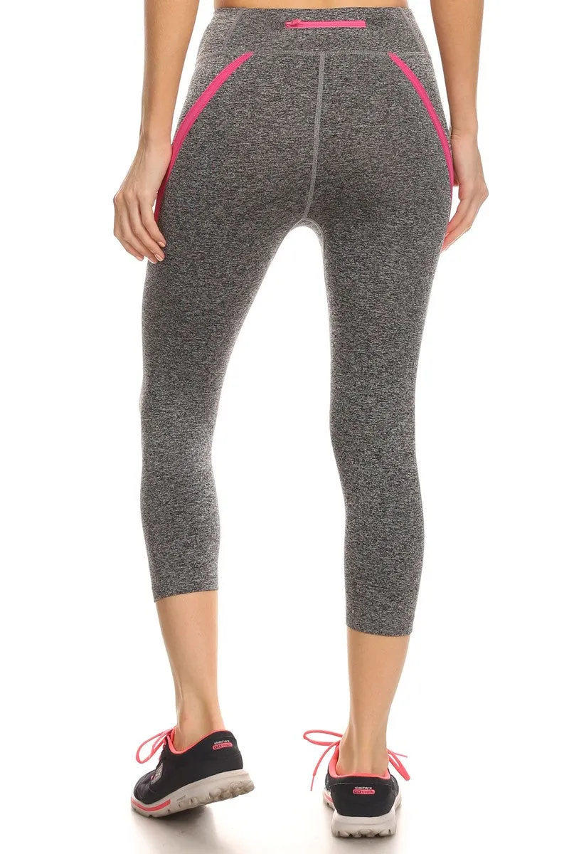Solid Color Banded Mesh Cropped Leggings