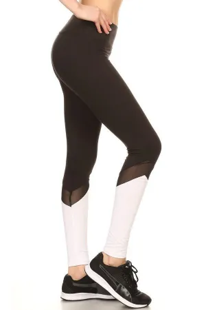 Solid Contrasting Mesh Panel Leggings