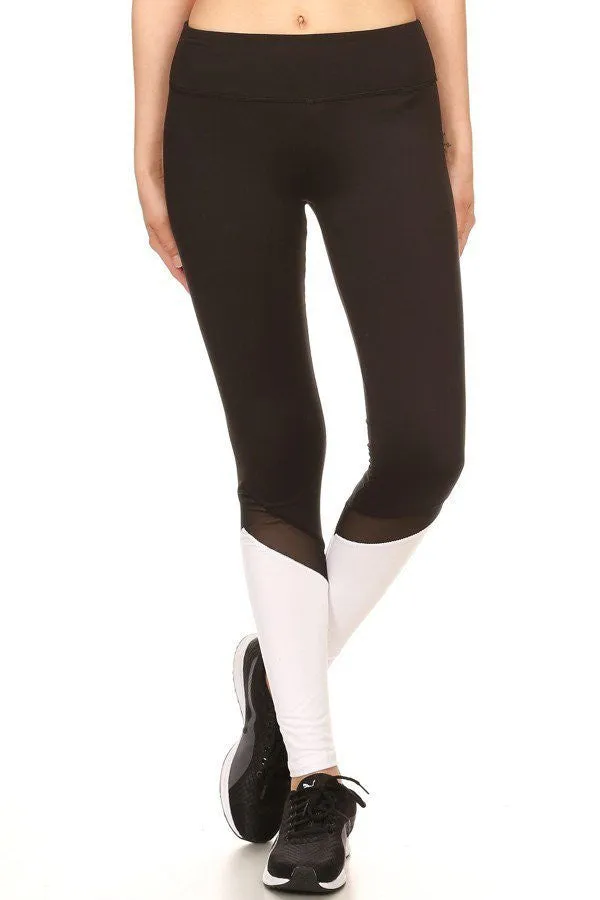 Solid Contrasting Mesh Panel Leggings