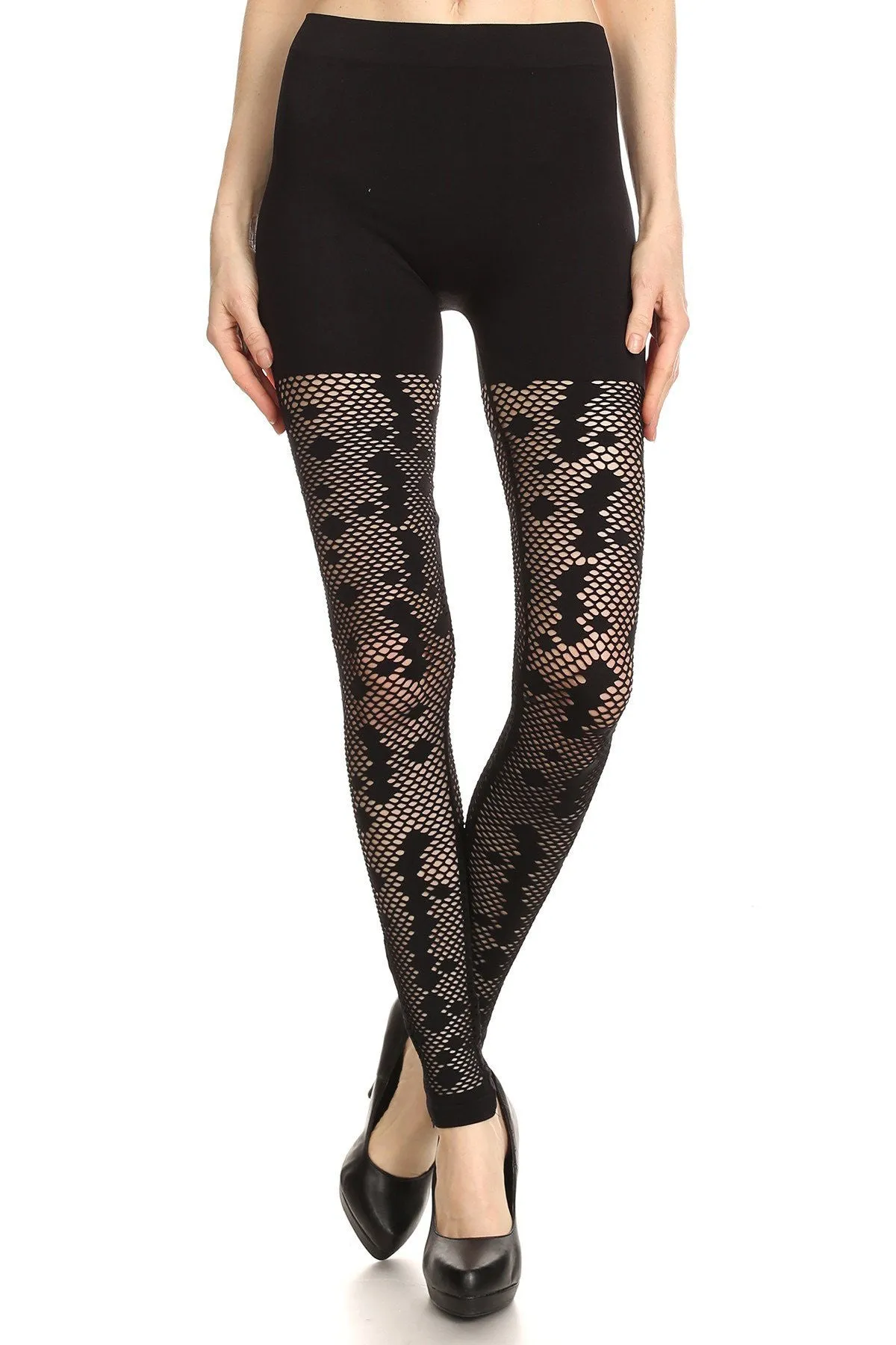 Solid Mesh Net Zipper Trim Leggings