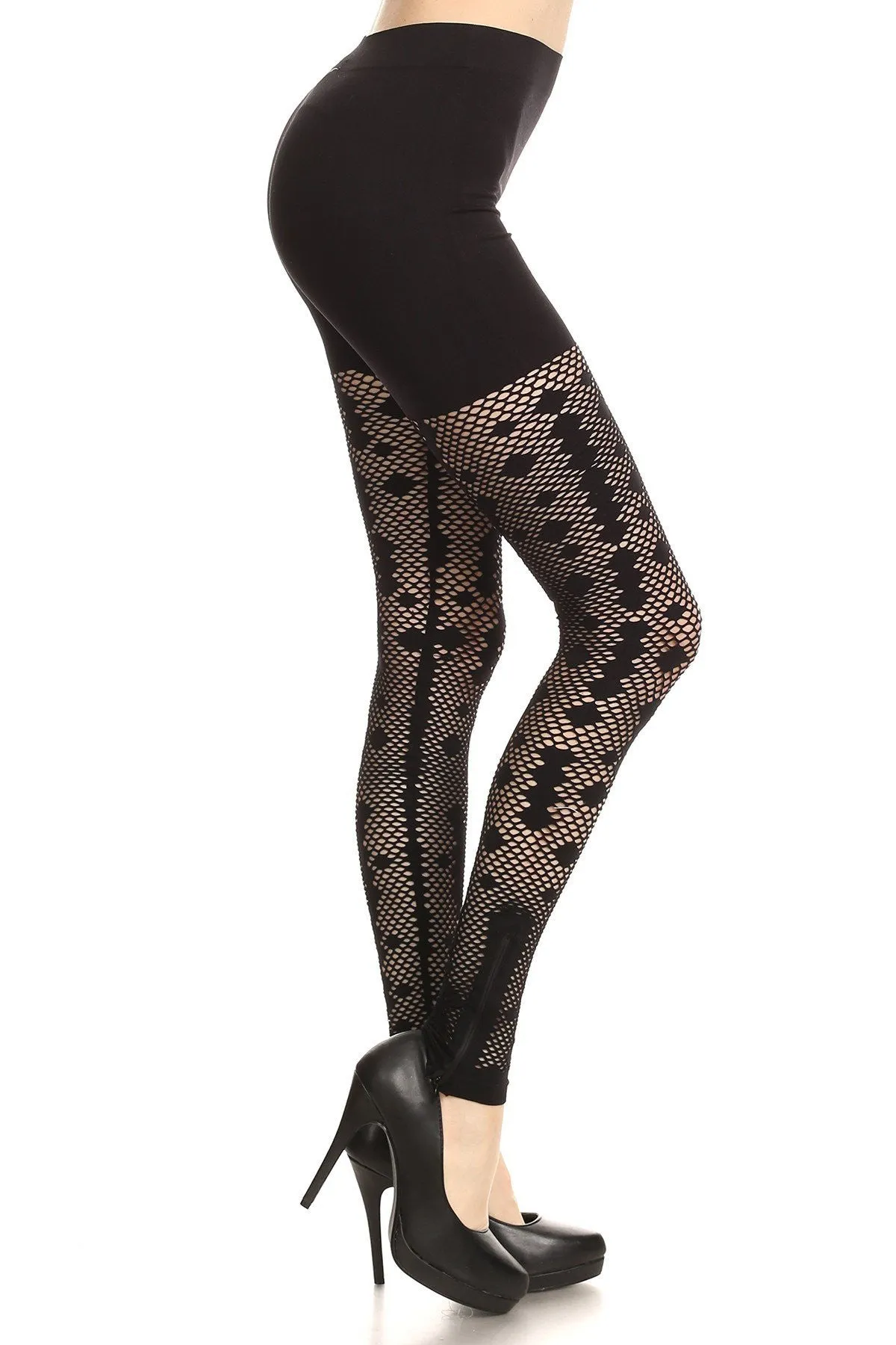 Solid Mesh Net Zipper Trim Leggings