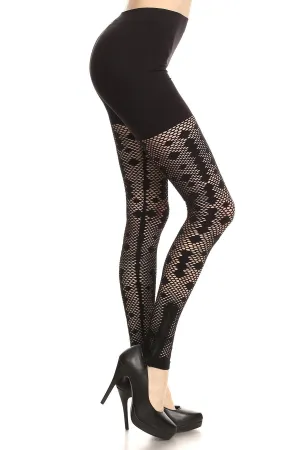 Solid Mesh Net Zipper Trim Leggings