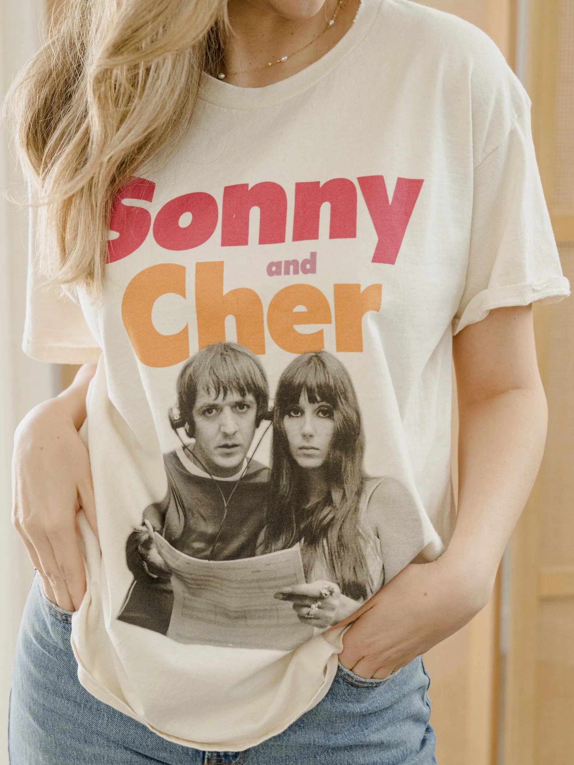 Sonny & Cher Bold Off White Thrifted Distressed Tee