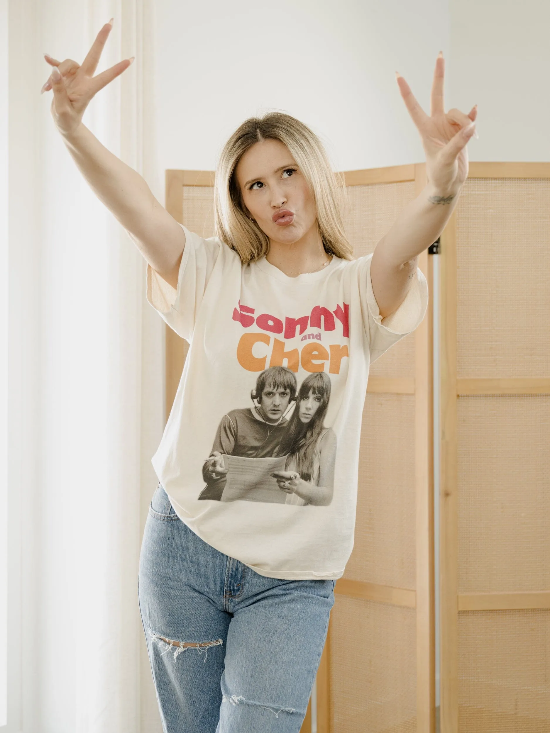 Sonny & Cher Bold Off White Thrifted Distressed Tee