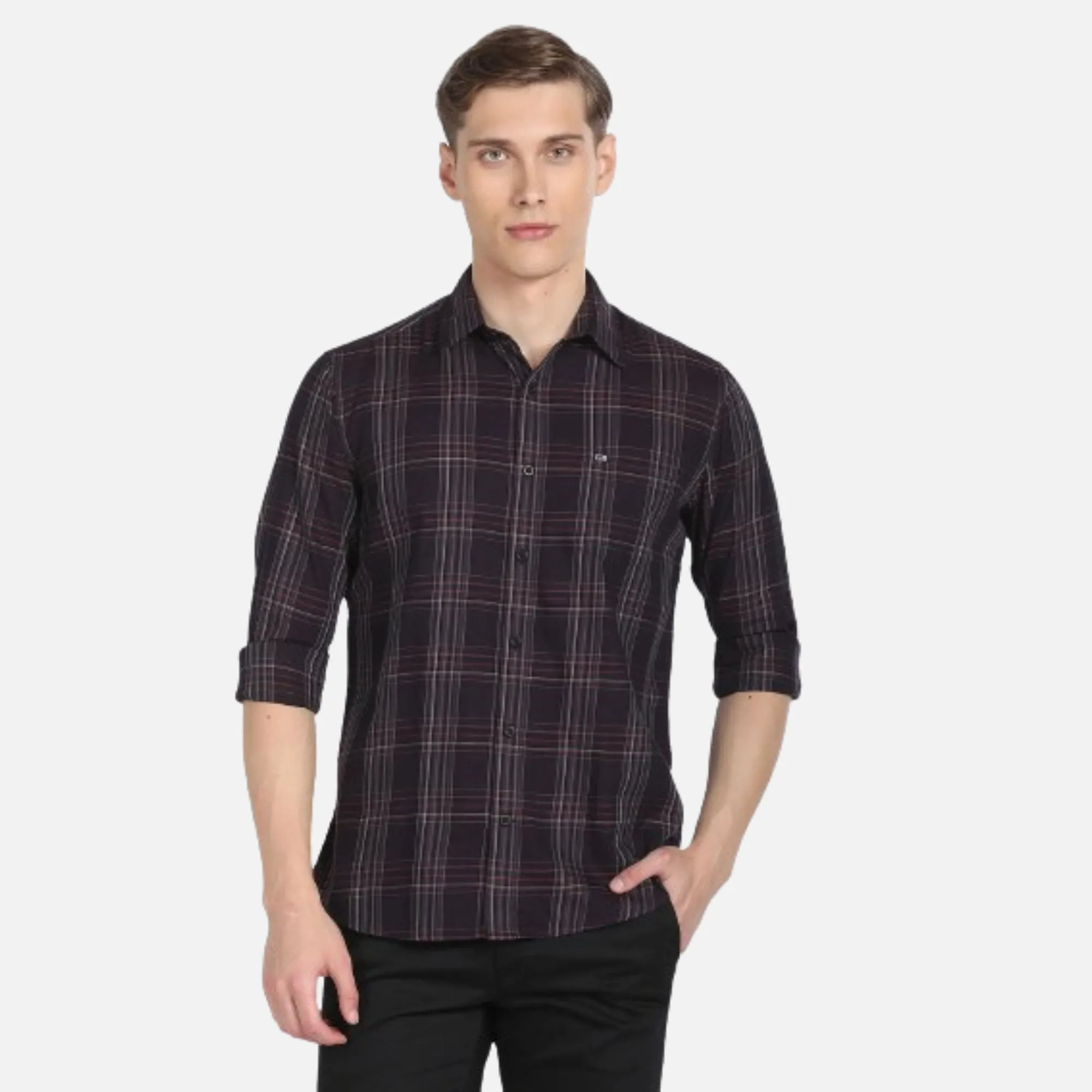 Spread Collar Tartan Check Shirt