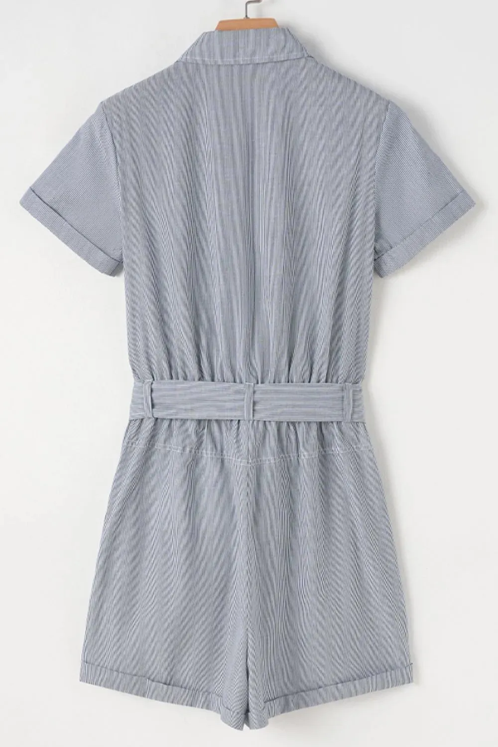 Stripe Chest Pockets Tie Waist Romper