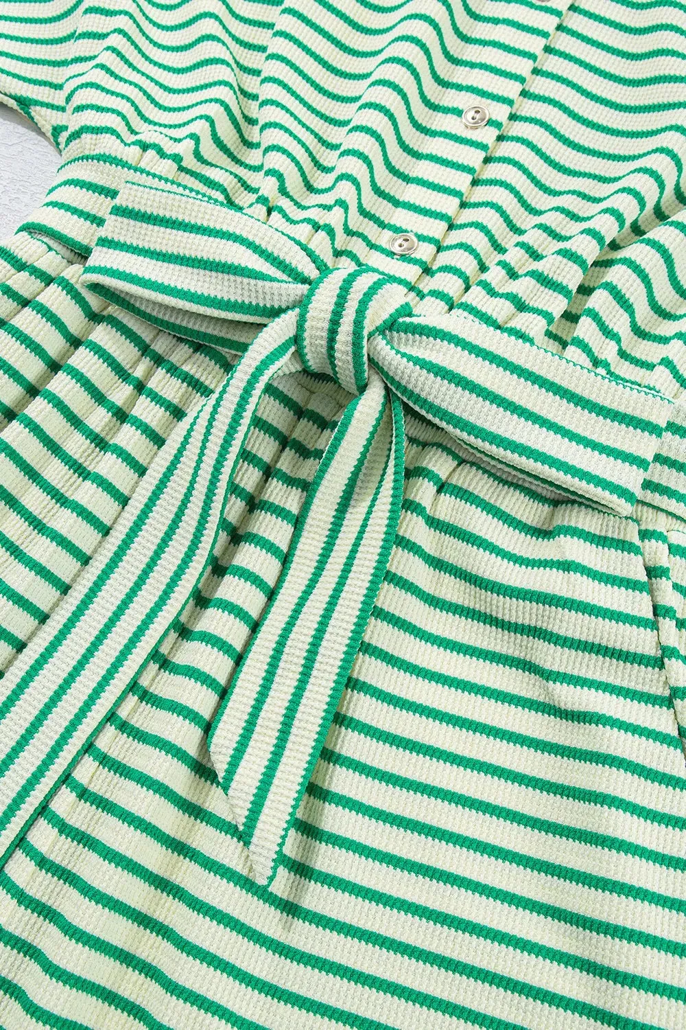 Striped Half Sleeve Tie Waist Romper