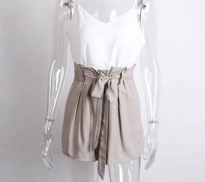Summer white elegant jumpsuit romper Women bow one piece casual playsuit Sexy backless short overalls girls